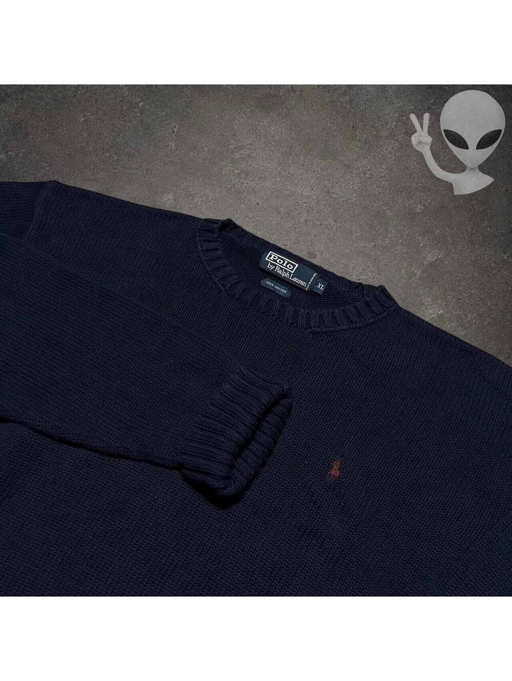 Polo Ralph Lauren Mens XL Navy Blue Cotton Tight-Knit Crewneck Sweater Vintage